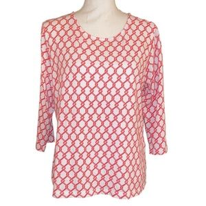 APPLESEED Chain-Link Geo Print Cotton Tee in Coral and White Size Petite Large